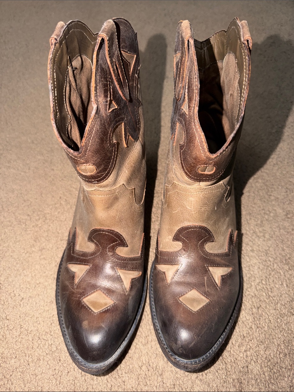Reba Two-Tone Brown & Tan Western Ankle Booties